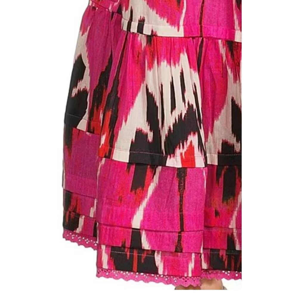Ro's Garden Denise Halter Tie Gathered Tiered Maxi Dress | Sz XL Pink Black Ikat - Picture 6 of 16
